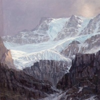 light disappearing on fay glacier (above moraine lake)