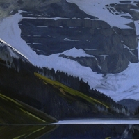 streak of light at the end of lake louise